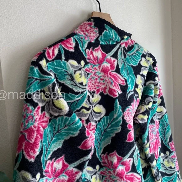 Patagonia Manoa Black Synchilla Fleece Medium Pullover Fleece Black Green Pink M - Picture 9 of 10